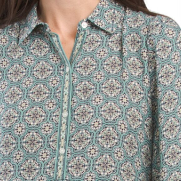 MAX STUDIO Three-quarter Sleeve Collared Tiered Maxi Dress - Green/Cream - Picture 3 of 3